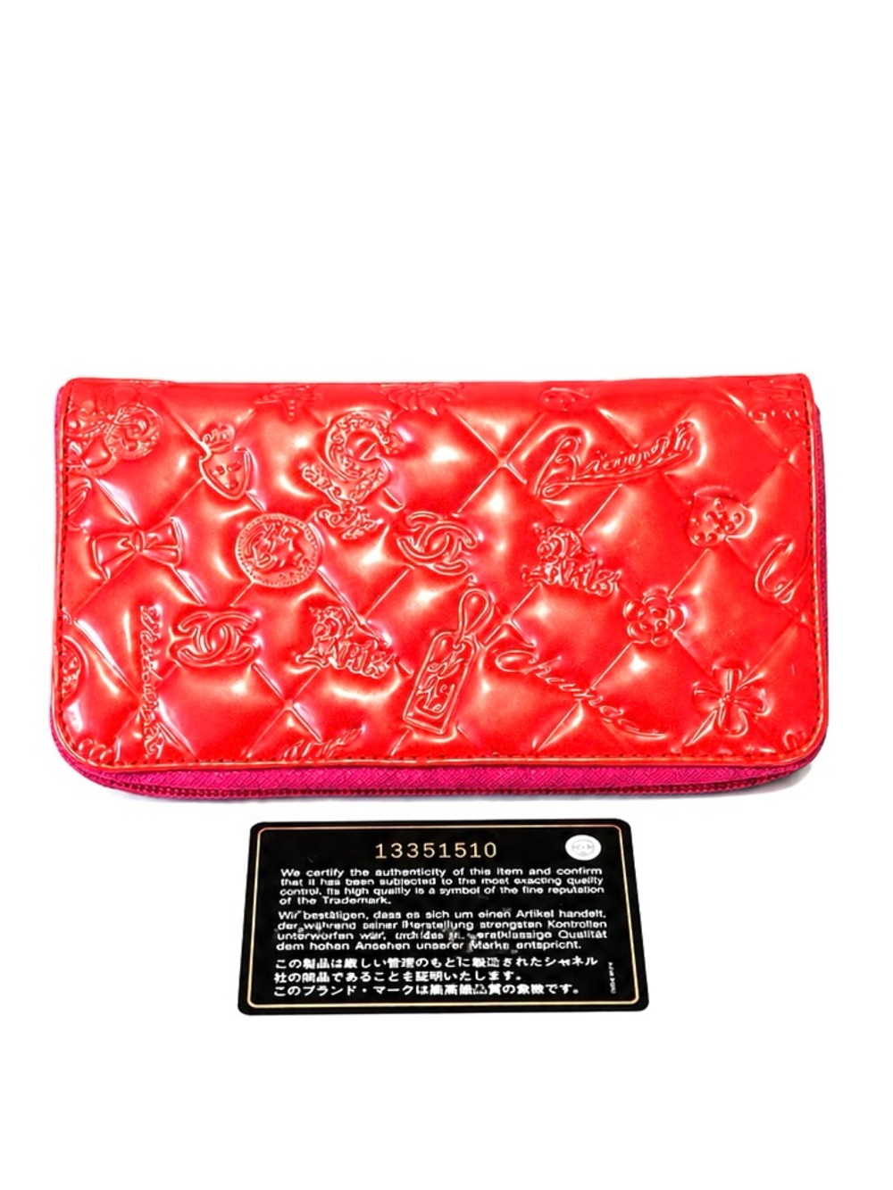 CHANEL Y2K Lucky Symbols Patent Leather Zip Up Long Wallet W/ COA